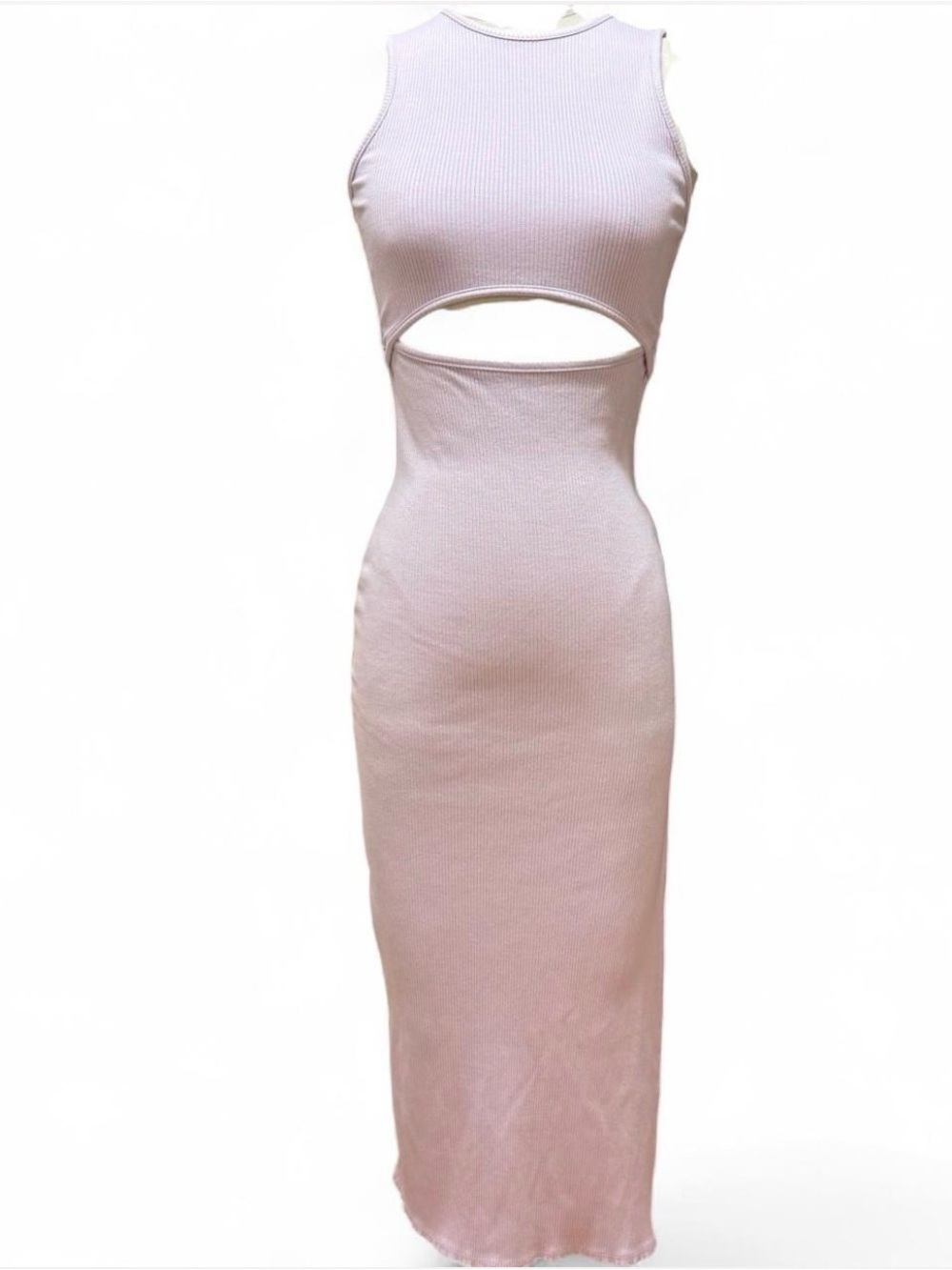 Lulu's Lavender Ribbed stretch Midi Dress with Cutouts bodycon sleeveless
